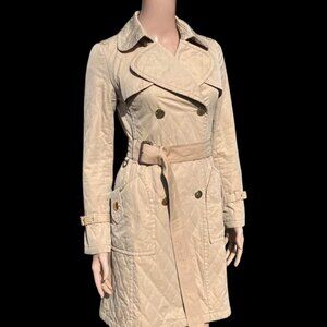 Women's Burberry London Blue Label Tan Lightweight Quilted Trench Coat Size 38 M